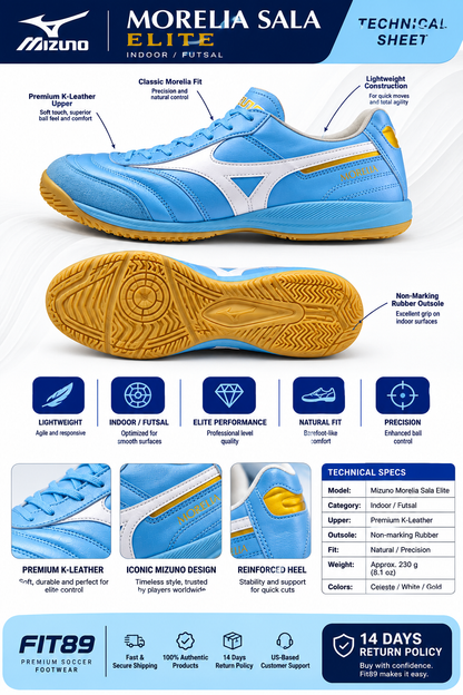 MIZUNO MORELIA SALA ELITE IN CELESTE-WHITE